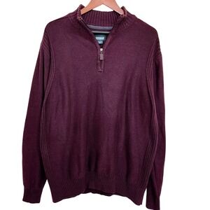 Outdoor Life Men's Large Maroon Burgundy Quarter Zip Leather Pull Cotton Sweater